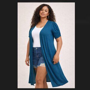 Torrid Blue Long Duster Cardigan 1X 14/16 Lightweight Open Front Lagenlook NWT